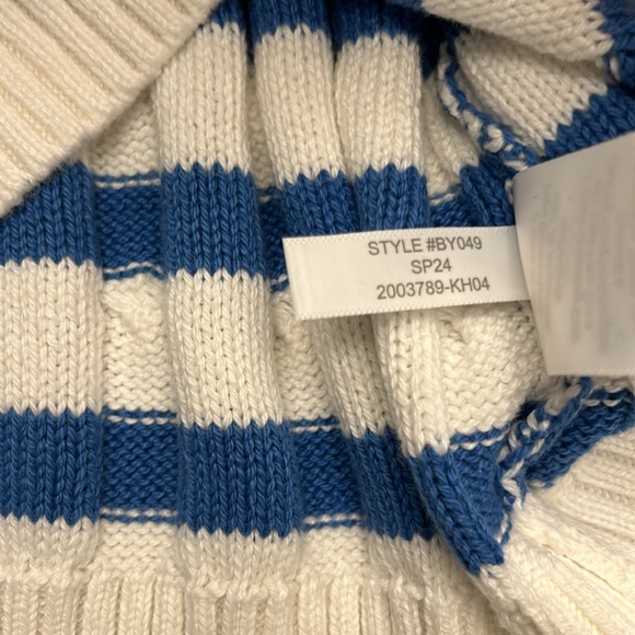 J Crew Factory Striped Cable Sweater Ivory & Blue 100% Cotton Size M. NWT - Picture 6 of 11